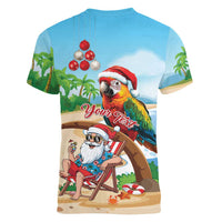 Personalized Hawaii Santa Parrot Christmas Women V-Neck T-Shirt Summer Vibe LT01 - Polynesian Pride