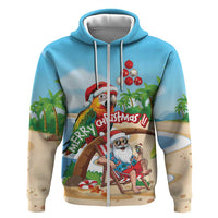 Personalized Hawaii Santa Parrot Christmas Zip Hoodie Summer Vibe LT01 Zip Hoodie Blue - Polynesian Pride