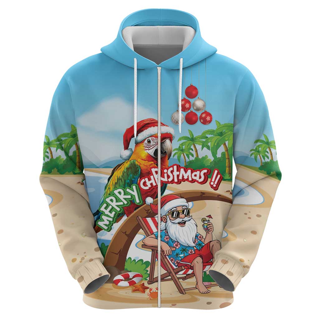Personalized Hawaii Santa Parrot Christmas Zip Hoodie Summer Vibe LT01 - Polynesian Pride