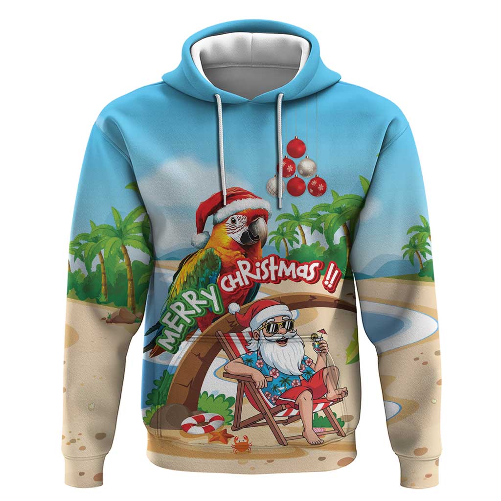 Personalized Hawaii Santa Parrot Christmas Zip Hoodie Summer Vibe LT01 Pullover Hoodie Blue - Polynesian Pride