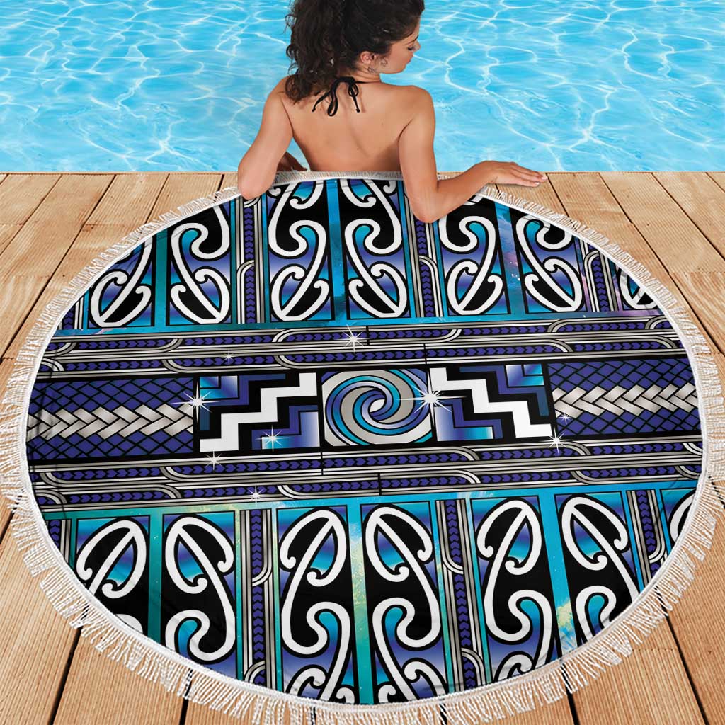 Maori Matariki Beach Blanket Blue Galaxy Aesthetic Koru Art