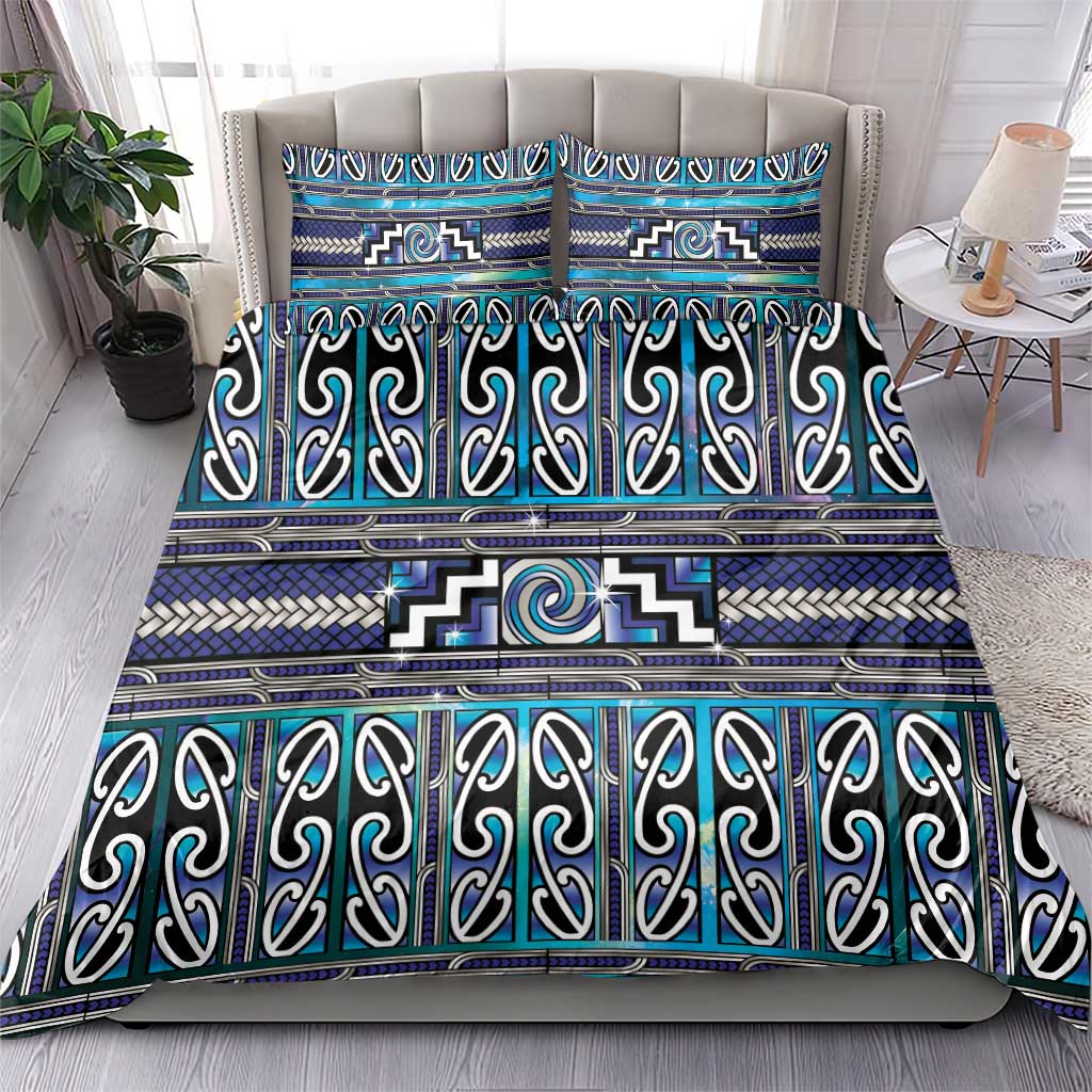 Maori Matariki Bedding Set Blue Galaxy Aesthetic Koru Art