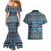 Maori Matariki Couples Matching Mermaid Dress and Hawaiian Shirt Blue Galaxy Aesthetic Koru Art LT01 - Polynesian Pride