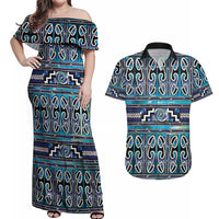 Maori Matariki Couples Matching Off Shoulder Maxi Dress and Hawaiian Shirt Blue Galaxy Aesthetic Koru Art LT01 Blue - Polynesian Pride