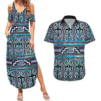 Maori Matariki Couples Matching Summer Maxi Dress and Hawaiian Shirt Blue Galaxy Aesthetic Koru Art LT01 Blue - Polynesian Pride