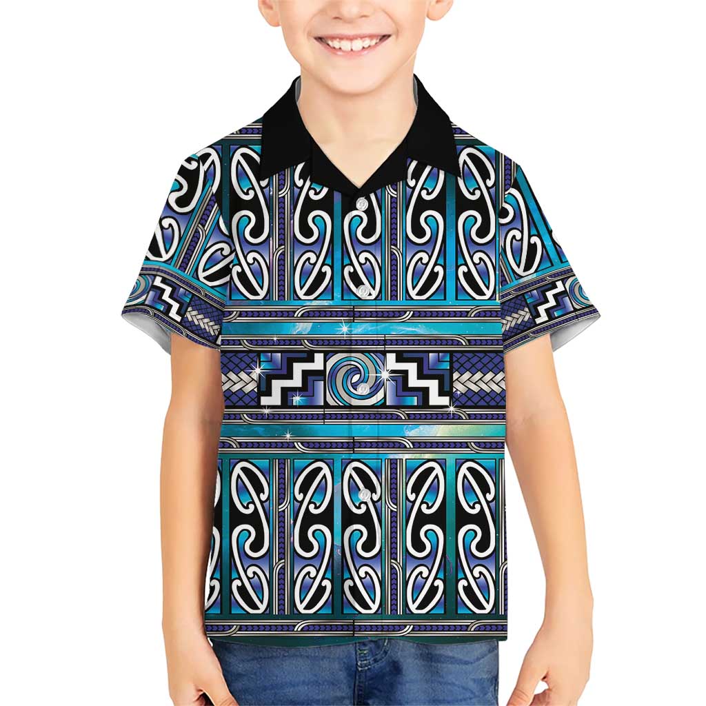 Maori Matariki Family Matching Long Sleeve Bodycon Dress and Hawaiian Shirt Blue Galaxy Aesthetic Koru Art LT01 Son's Shirt Blue - Polynesian Pride