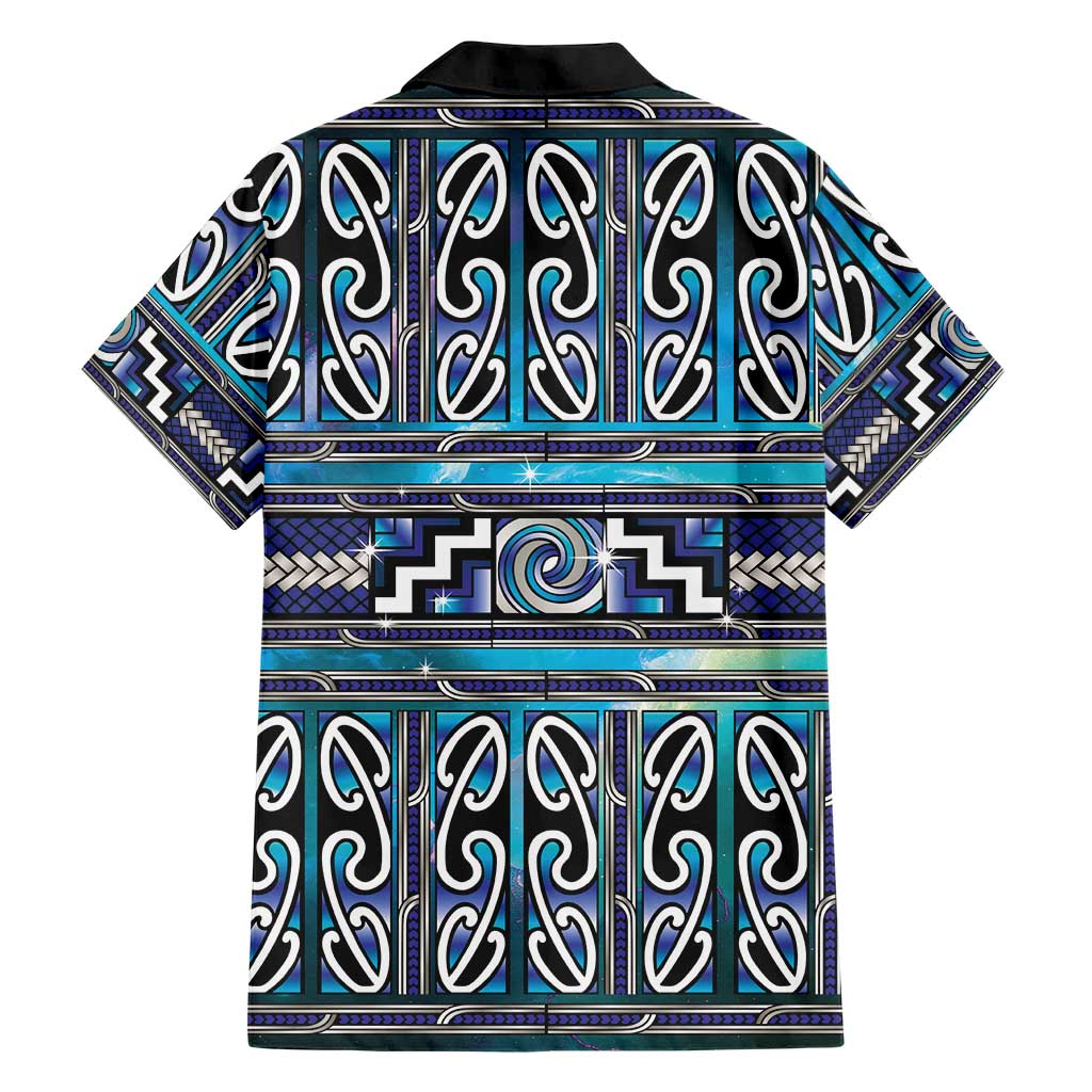 Maori Matariki Family Matching Off Shoulder Maxi Dress and Hawaiian Shirt Blue Galaxy Aesthetic Koru Art LT01 - Polynesian Pride