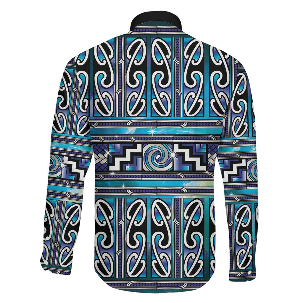 Maori Matariki Family Matching Off Shoulder Maxi Dress and Hawaiian Shirt Blue Galaxy Aesthetic Koru Art LT01 - Polynesian Pride