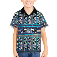 Maori Matariki Family Matching Off Shoulder Maxi Dress and Hawaiian Shirt Blue Galaxy Aesthetic Koru Art LT01 Son's Shirt Blue - Polynesian Pride