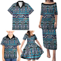Maori Matariki Family Matching Puletasi and Hawaiian Shirt Blue Galaxy Aesthetic Koru Art LT01 - Polynesian Pride