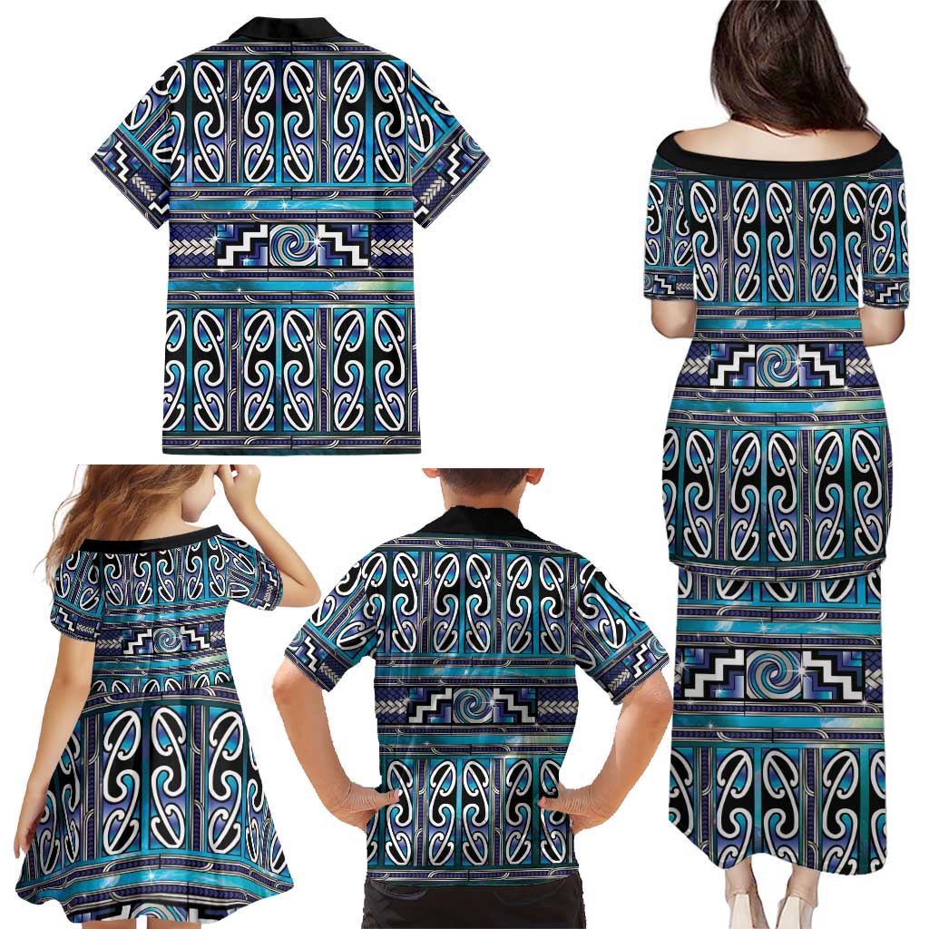 Maori Matariki Family Matching Puletasi and Hawaiian Shirt Blue Galaxy Aesthetic Koru Art LT01 - Polynesian Pride