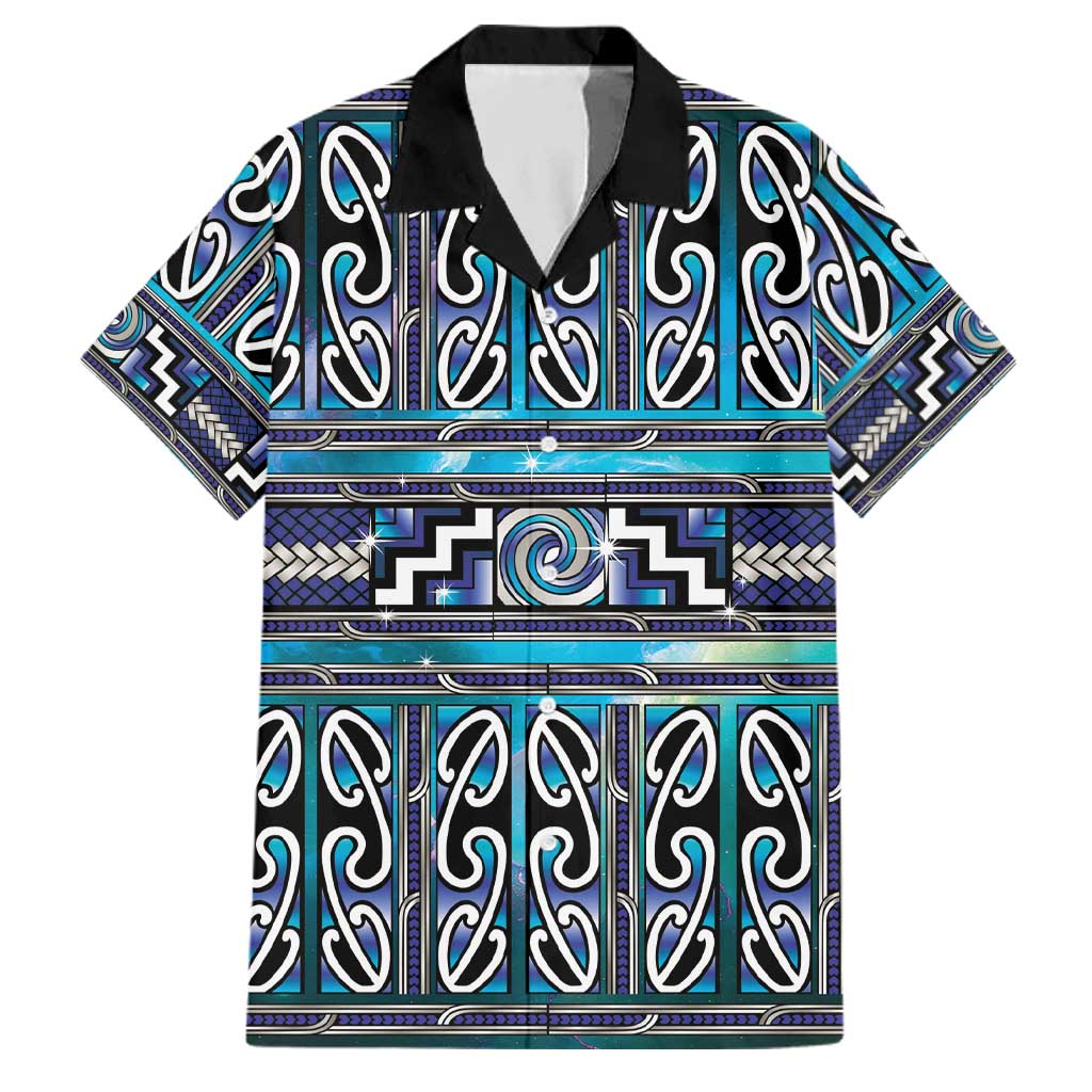 Maori Matariki Family Matching Puletasi and Hawaiian Shirt Blue Galaxy Aesthetic Koru Art LT01 Dad's Shirt - Short Sleeve Blue - Polynesian Pride