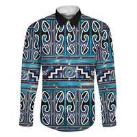 Maori Matariki Family Matching Puletasi and Hawaiian Shirt Blue Galaxy Aesthetic Koru Art LT01 Dad's Shirt - Long Sleeve Blue - Polynesian Pride
