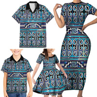 Maori Matariki Family Matching Short Sleeve Bodycon Dress and Hawaiian Shirt Blue Galaxy Aesthetic Koru Art LT01 - Polynesian Pride