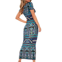 Maori Matariki Family Matching Short Sleeve Bodycon Dress and Hawaiian Shirt Blue Galaxy Aesthetic Koru Art LT01 - Polynesian Pride