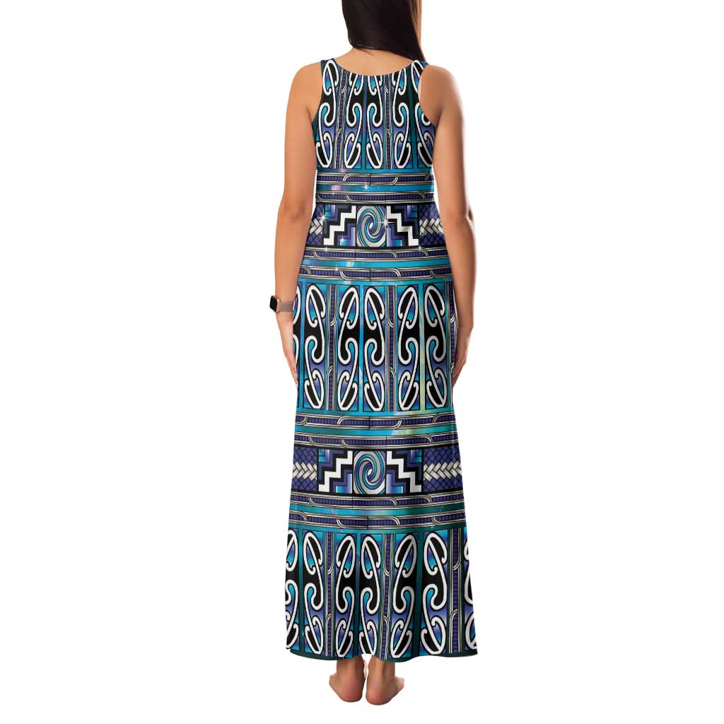 Maori Matariki Family Matching Tank Maxi Dress and Hawaiian Shirt Blue Galaxy Aesthetic Koru Art LT01 - Polynesian Pride