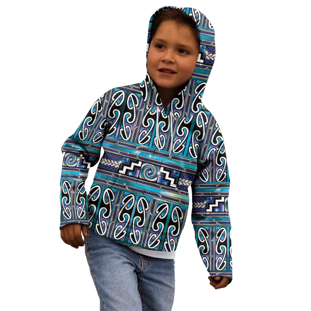 Maori Matariki Kid Hoodie Blue Galaxy Aesthetic Koru Art