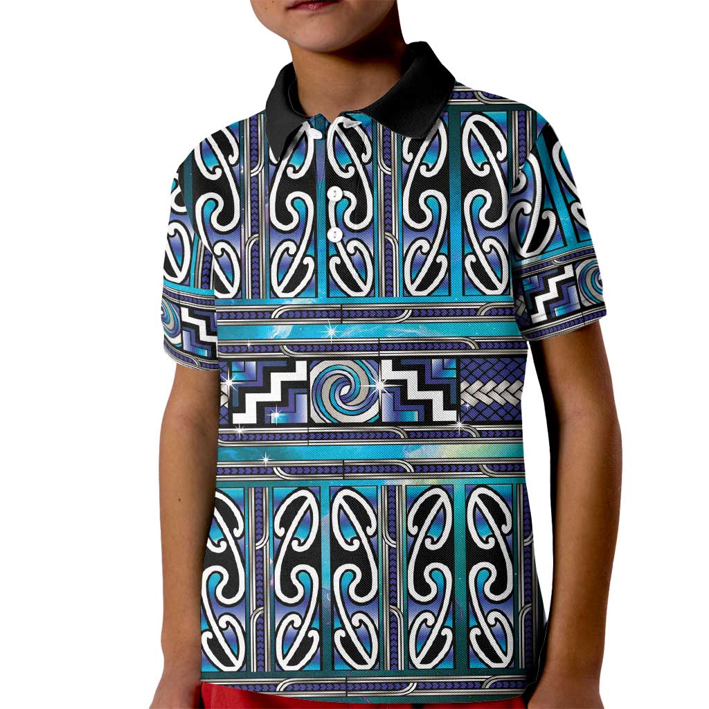 Maori Matariki Kid Polo Shirt Blue Galaxy Aesthetic Koru Art