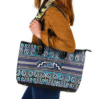 Maori Matariki Leather Tote Bag Blue Galaxy Aesthetic Koru Art