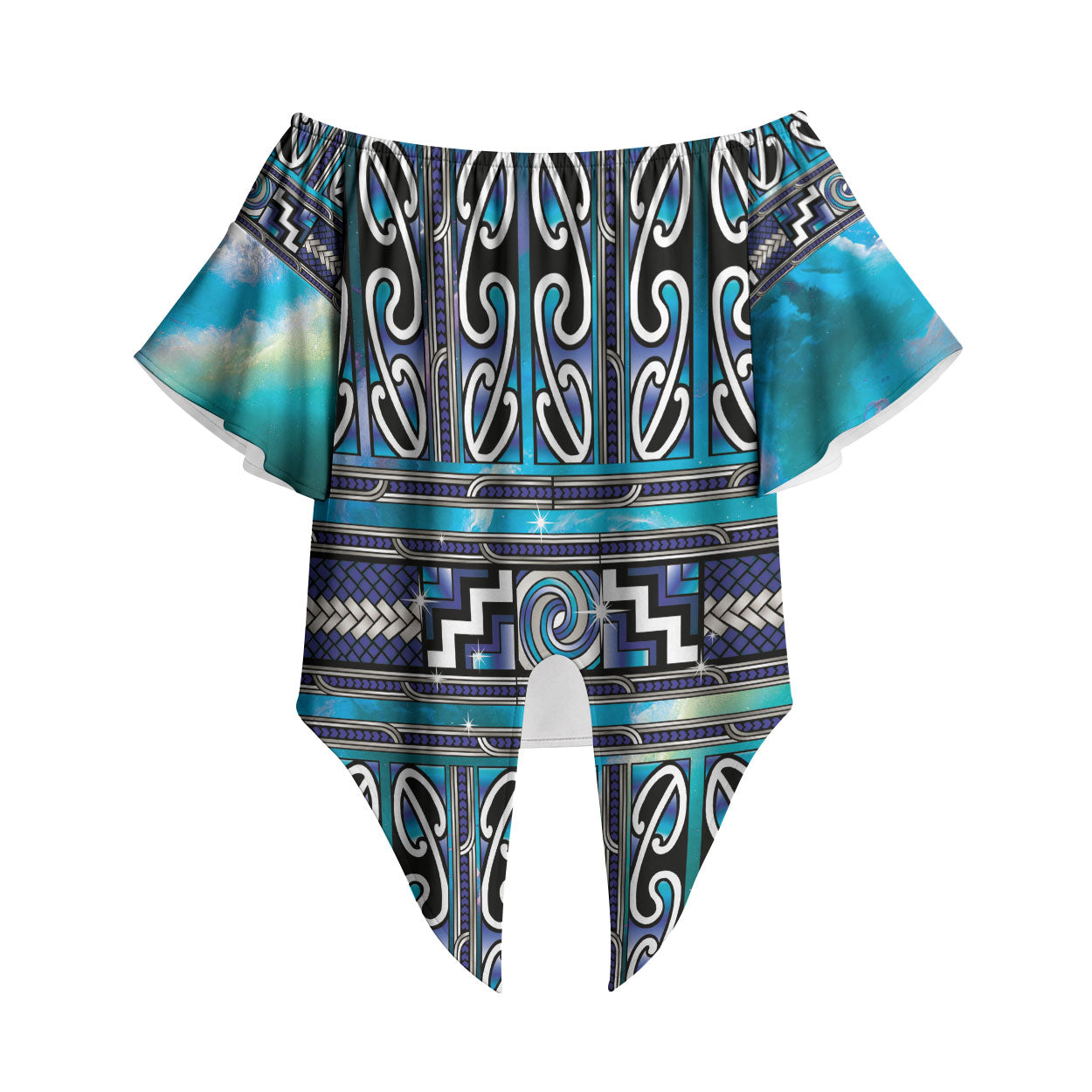 Maori Matariki Off Shoulder Wrap Waist Top Blue Galaxy Aesthetic Koru Art LT01 Blue - Polynesian Pride