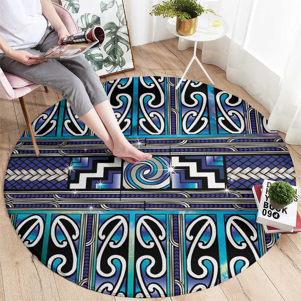 Maori Matariki Round Carpet Blue Galaxy Aesthetic Koru Art