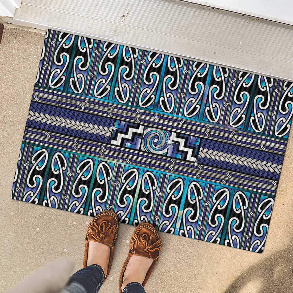 Maori Matariki Rubber Doormat Blue Galaxy Aesthetic Koru Art