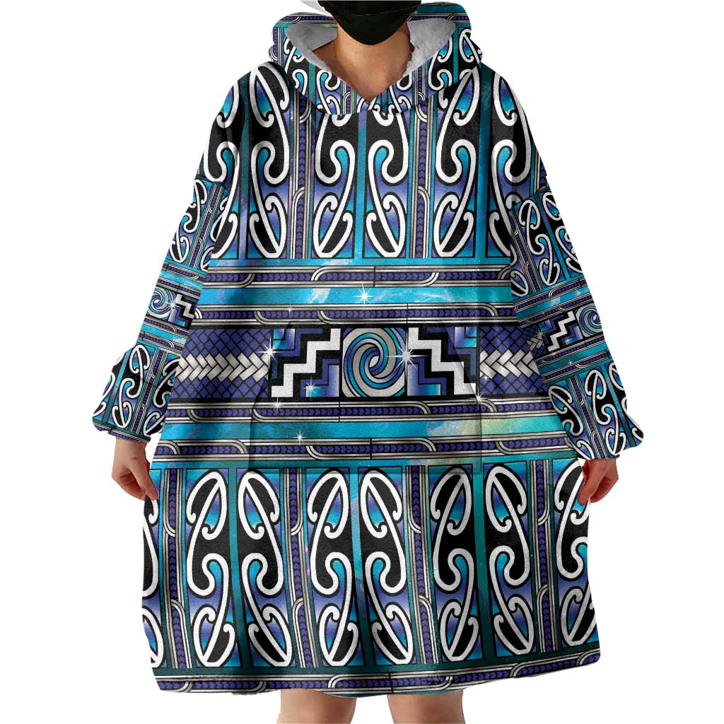 Maori Matariki Wearable Blanket Hoodie Blue Galaxy Aesthetic Koru Art