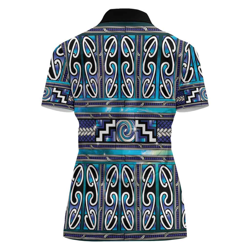 Maori Matariki Women Polo Shirt Blue Galaxy Aesthetic Koru Art