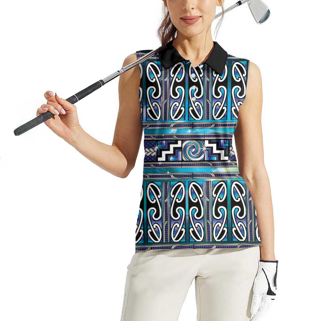 Maori Matariki Women Sleeveless Polo Shirt Blue Galaxy Aesthetic Koru Art