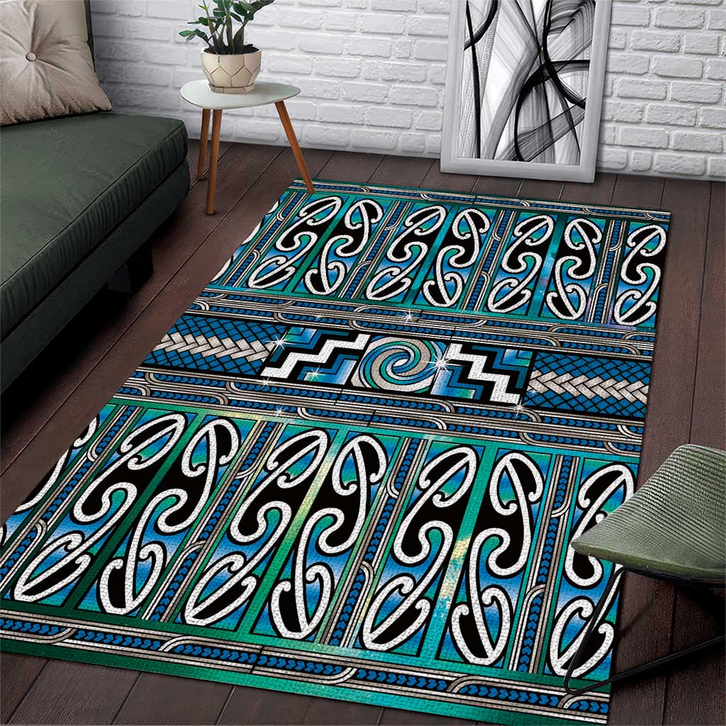 Maori Matariki Area Rug Green Galaxy Aesthetic Koru Art