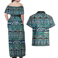 Maori Matariki Couples Matching Off Shoulder Maxi Dress and Hawaiian Shirt Green Galaxy Aesthetic Koru Art LT01 - Polynesian Pride