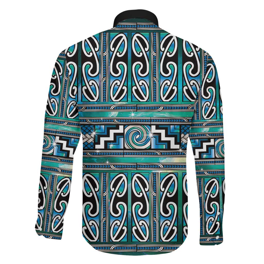 Maori Matariki Family Matching Off The Shoulder Long Sleeve Dress and Hawaiian Shirt Green Galaxy Aesthetic Koru Art LT01 - Polynesian Pride