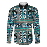 Maori Matariki Family Matching Off Shoulder Short Dress and Hawaiian Shirt Green Galaxy Aesthetic Koru Art LT01 Dad's Shirt - Long Sleeve Green - Polynesian Pride
