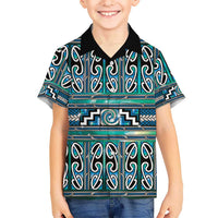 Maori Matariki Family Matching Off Shoulder Short Dress and Hawaiian Shirt Green Galaxy Aesthetic Koru Art LT01 Son's Shirt Green - Polynesian Pride