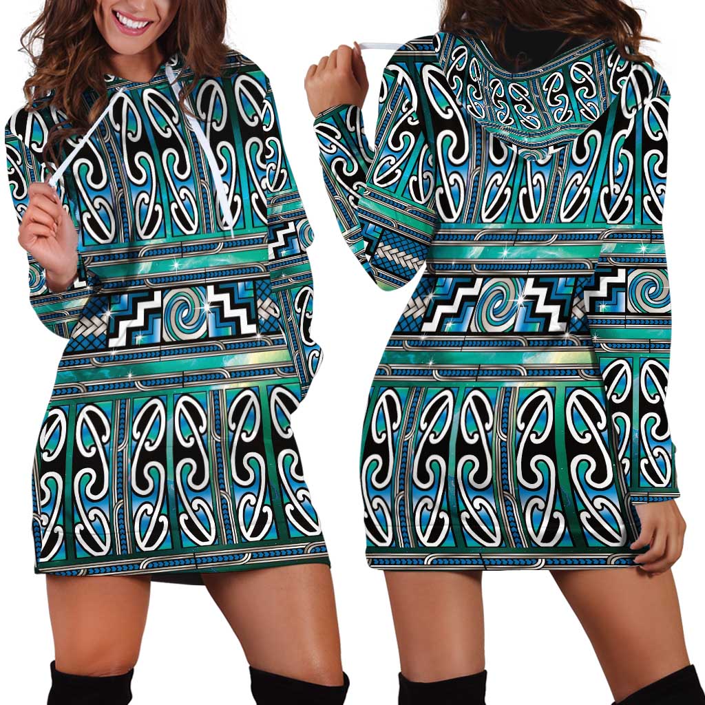 Maori Matariki Hoodie Dress Green Galaxy Aesthetic Koru Art