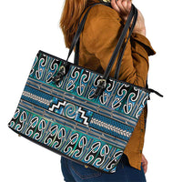 Maori Matariki Leather Tote Bag Green Galaxy Aesthetic Koru Art