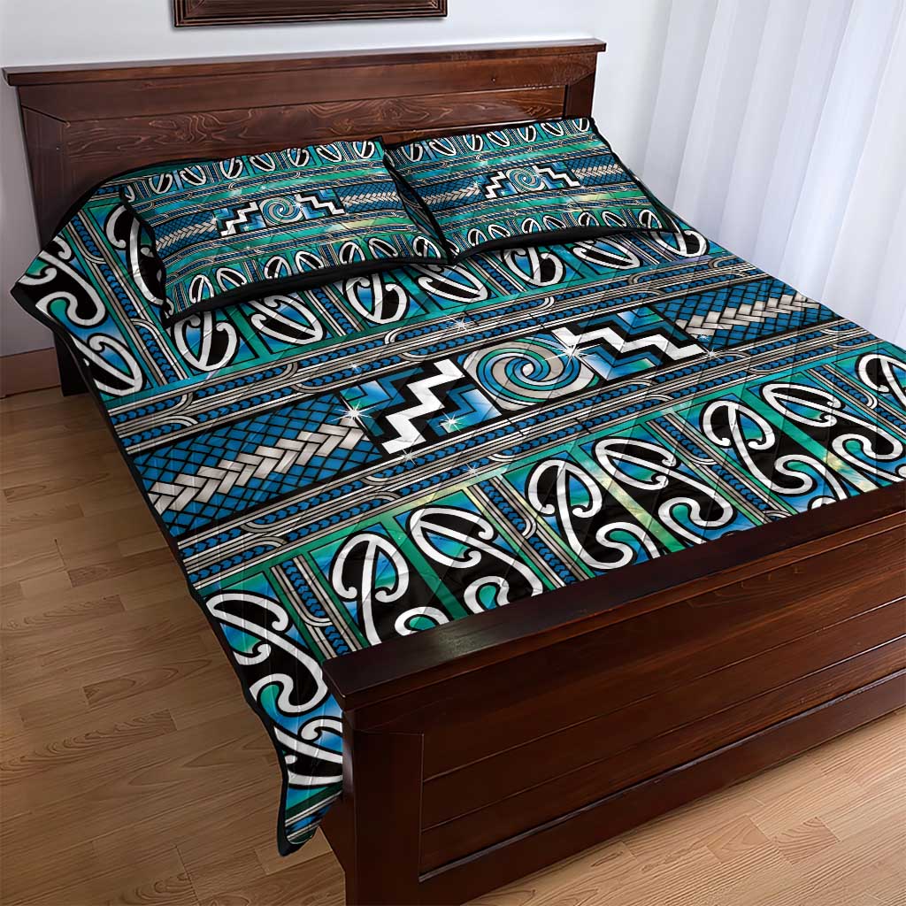 Maori Matariki Quilt Bed Set Green Galaxy Aesthetic Koru Art