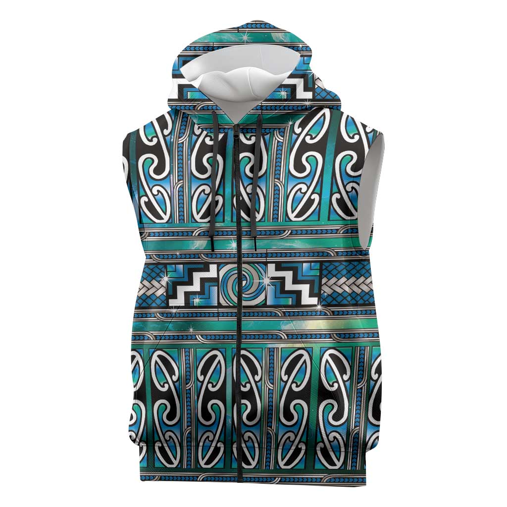 Maori Matariki Sleeveless Zip Hoodie Green Galaxy Aesthetic Koru Art LT01 Green - Polynesian Pride