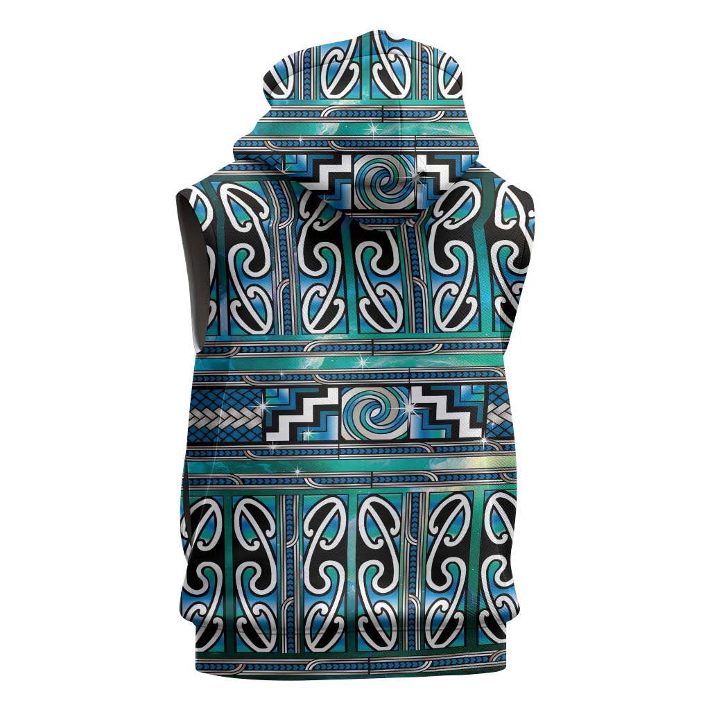 Maori Matariki Sleeveless Zip Hoodie Green Galaxy Aesthetic Koru Art LT01 - Polynesian Pride