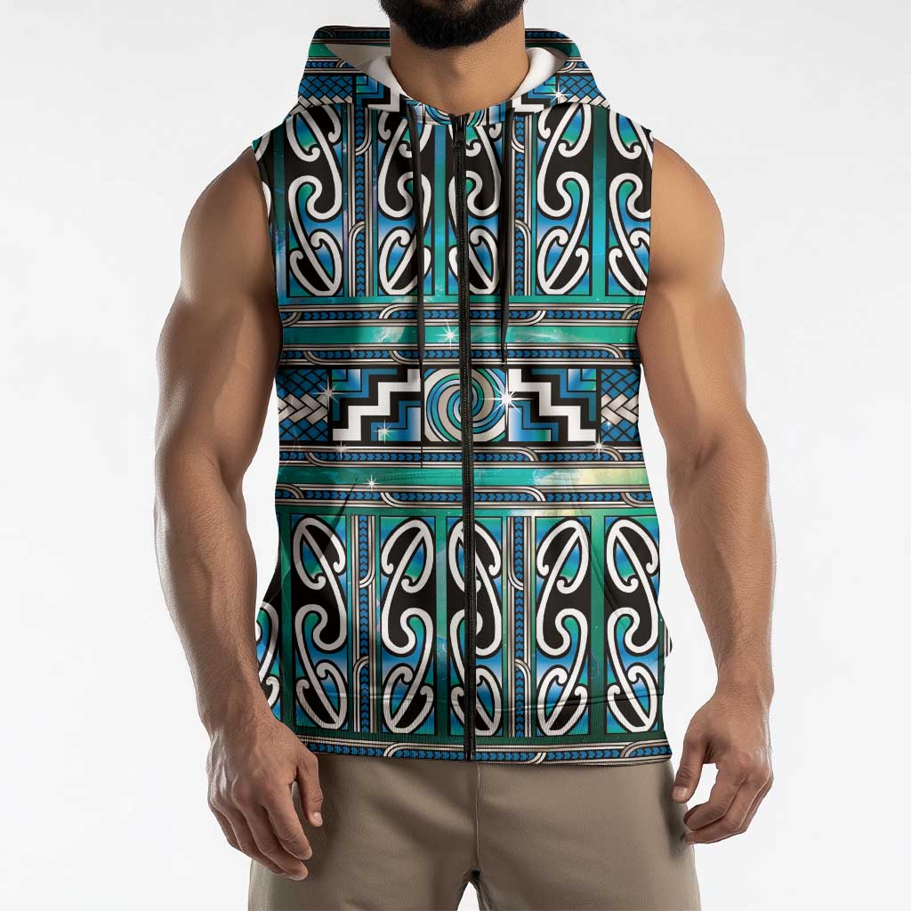 Maori Matariki Sleeveless Zip Hoodie Green Galaxy Aesthetic Koru Art LT01 - Polynesian Pride