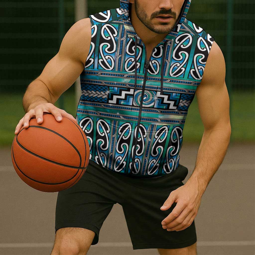 Maori Matariki Sleeveless Zip Hoodie Green Galaxy Aesthetic Koru Art LT01 - Polynesian Pride