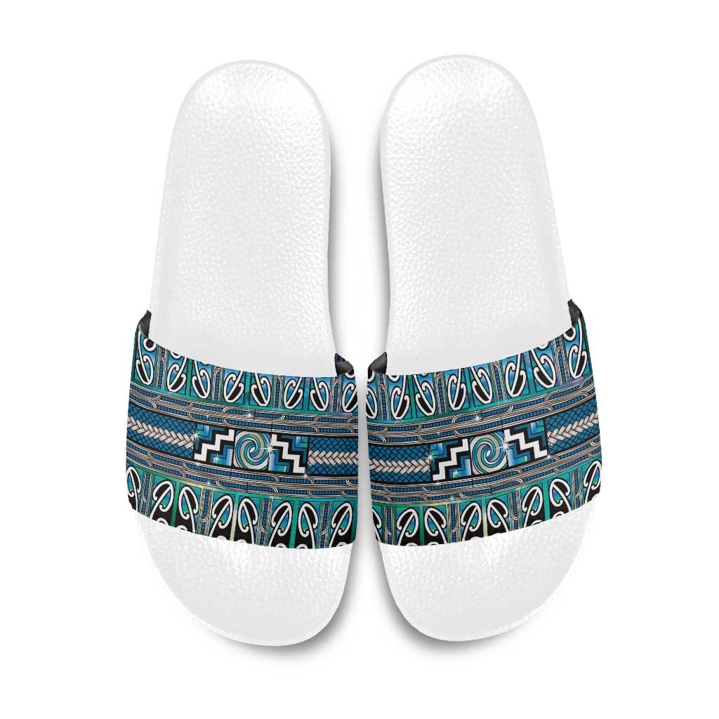Maori Matariki Slide Sandals Green Galaxy Aesthetic Koru Art