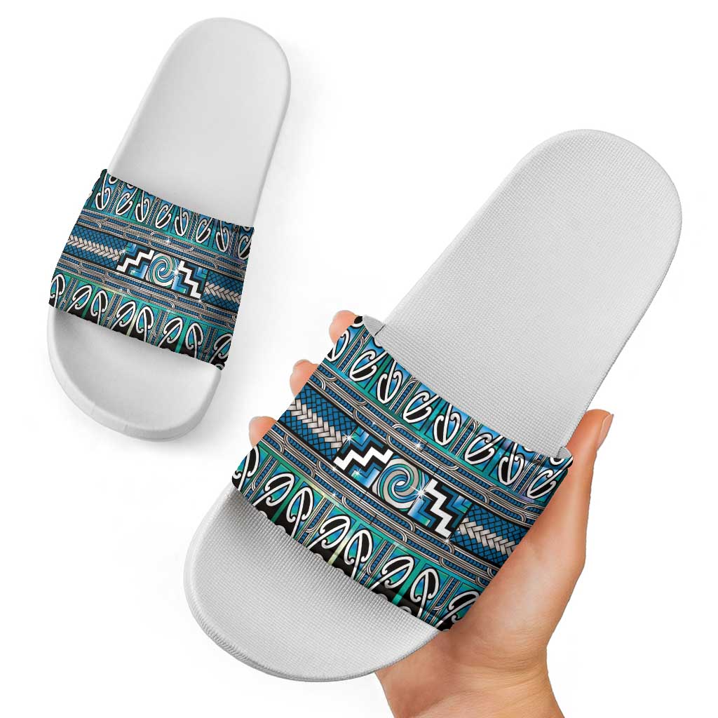 Maori Matariki Slide Sandals Green Galaxy Aesthetic Koru Art