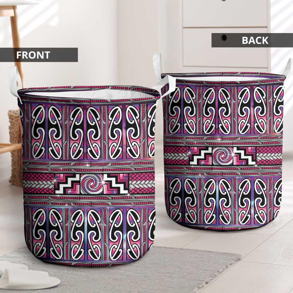 Maori Matariki Laundry Basket Pink Galaxy Aesthetic Koru Art