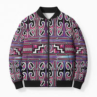 Maori Matariki Bomber Puffer Jacket Pink Galaxy Aesthetic Koru Art