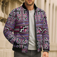 Maori Matariki Bomber Puffer Jacket Pink Galaxy Aesthetic Koru Art
