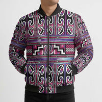 Maori Matariki Bomber Puffer Jacket Pink Galaxy Aesthetic Koru Art