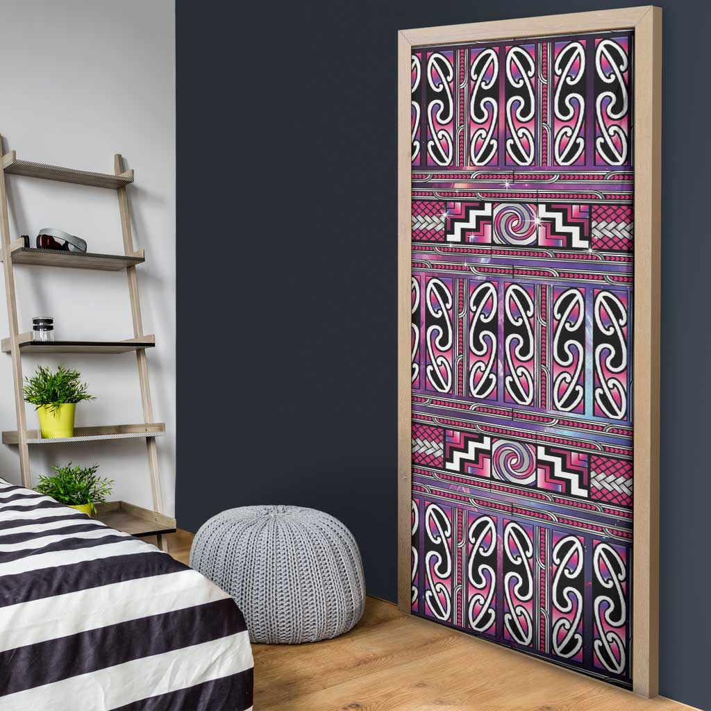 Maori Matariki Door Cover Pink Galaxy Aesthetic Koru Art LT01 - Polynesian Pride
