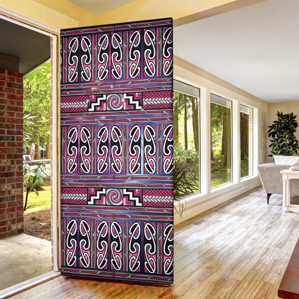 Maori Matariki Door Cover Pink Galaxy Aesthetic Koru Art LT01 - Polynesian Pride