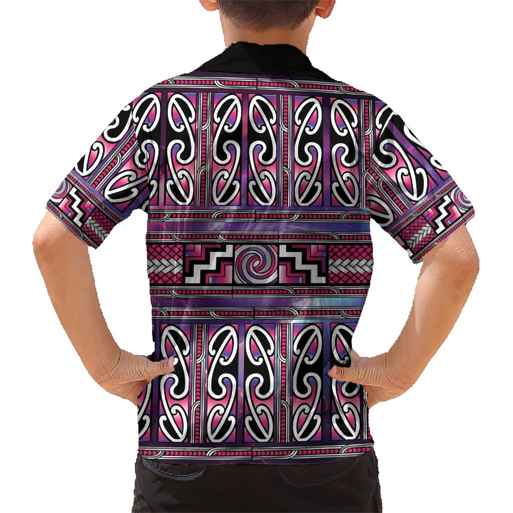 Maori Matariki Family Matching Long Sleeve Bodycon Dress and Hawaiian Shirt Pink Galaxy Aesthetic Koru Art LT01 - Polynesian Pride
